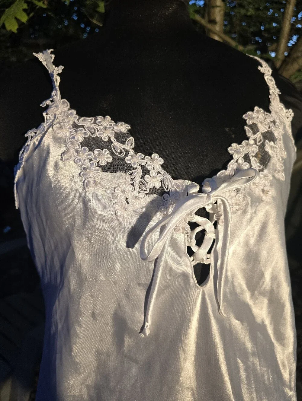 Vtg 90's White Satin Lace Sheer Babydoll Top Coquette Soft Core Bridal Dollette - Picture 3 of 7